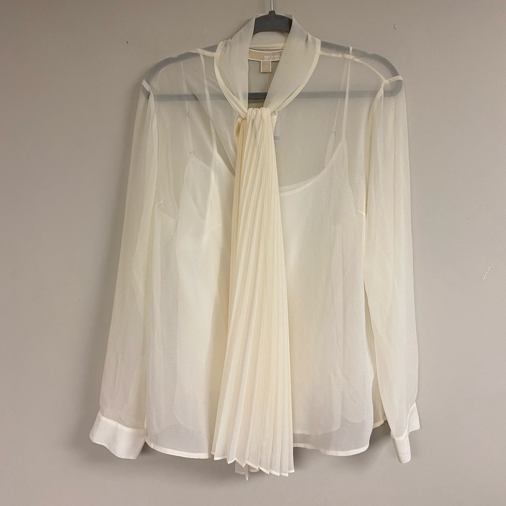 Michael Michael Kors Sheer Shirt Cream Top - Picture 3 of 7